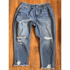 Kancan Paperbag Waist Mom Jeans Size 20 Capri Cutoffs Medium Wash Distressed